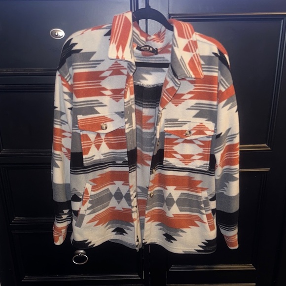 blue b Jackets & Blazers - Lg Blue BWomen's Patterned Jacket - Orange, Black, White